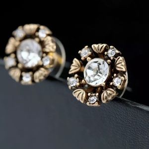 J Crew Factory Bronze & Crystal Flower Earrings